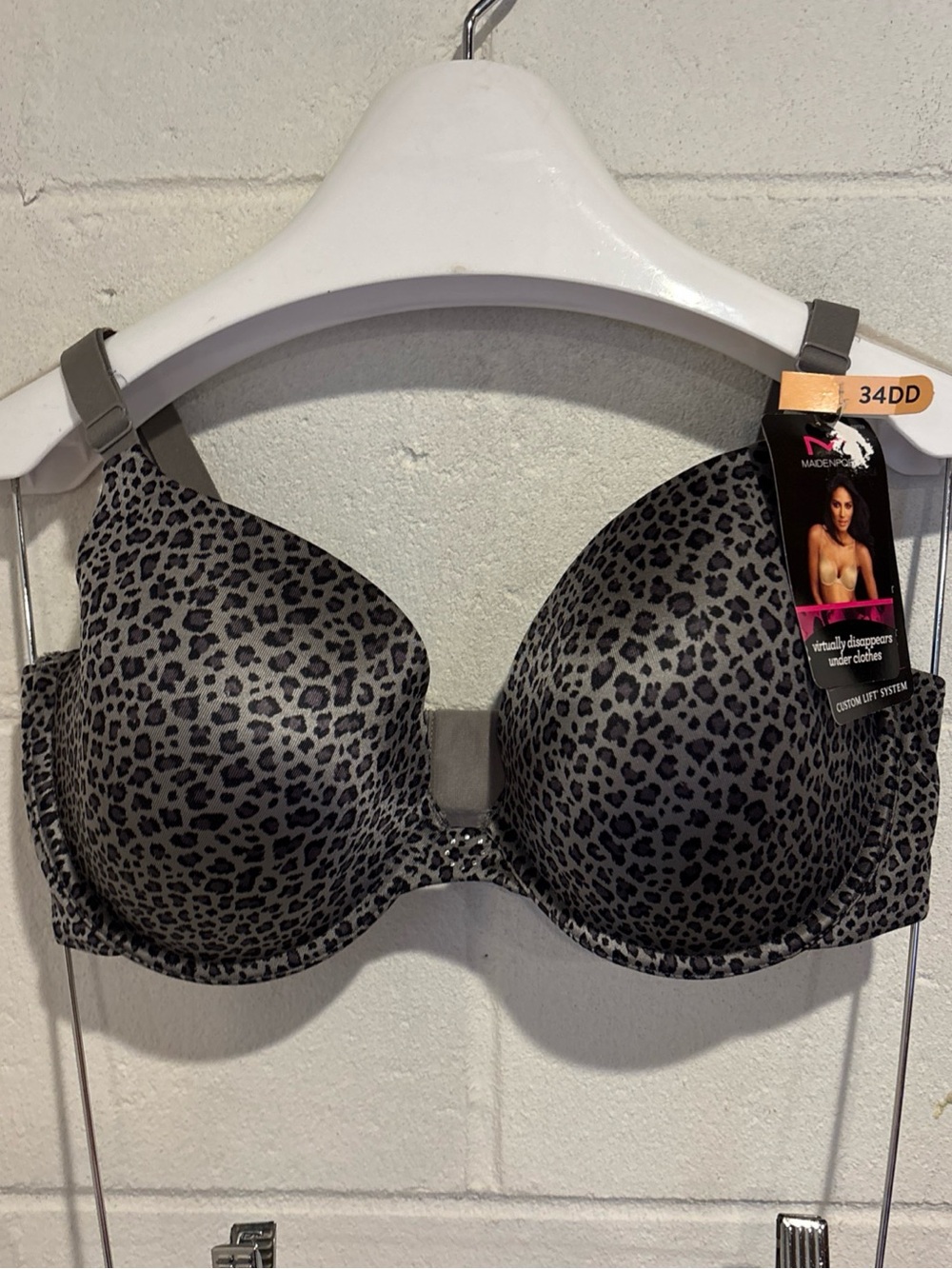 Maidenform T Shirt bra custom lift underwire gray leopard print size 34DD